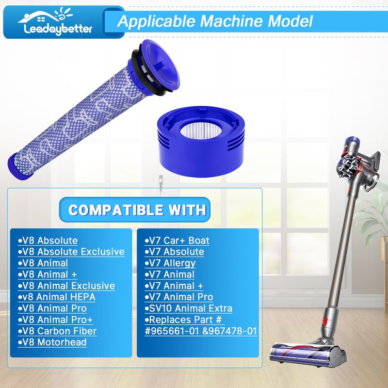 Leadaybetter Filter Replacement for Dyson V7 V8 SV10 Animal Absolute Cordless Stick Vacuum Cleaner, 2 Post & 2 Pre Filters Replacements, Compare to Part # 965661-01 & 967478-01 - Image 2